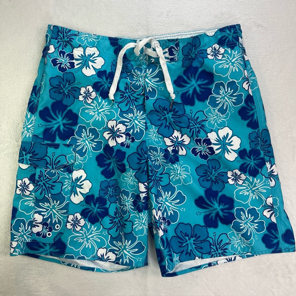 Joe Boxer Men’s Swimwear Swim Trunks Blue Floral Size Large